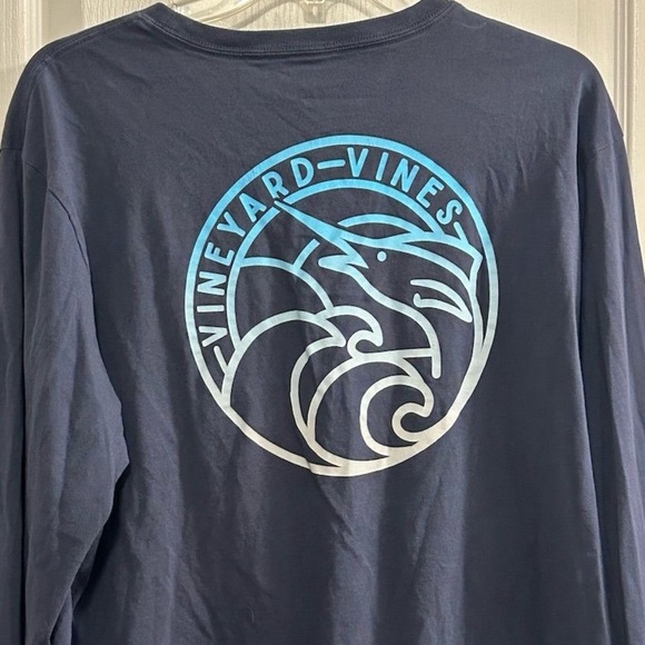 Vineyard Vines Men's Navy Blue Marlin Crest Long-Sleeve Pocket Tee Size L - Picture 6 of 9